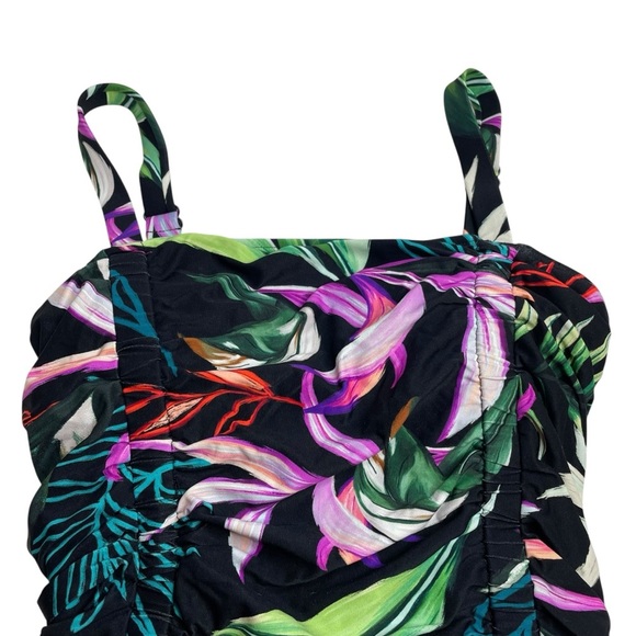 Carmen Marc Valvo Ruched One Piece Swimsuit Organic Bloom Black Floral 4 New - Picture 3 of 7